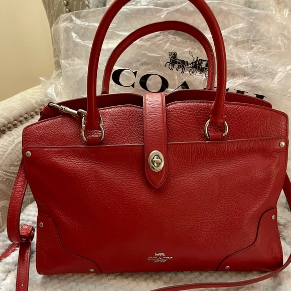 Coach red leather double strap shoulder bag - Picture 1 of 6